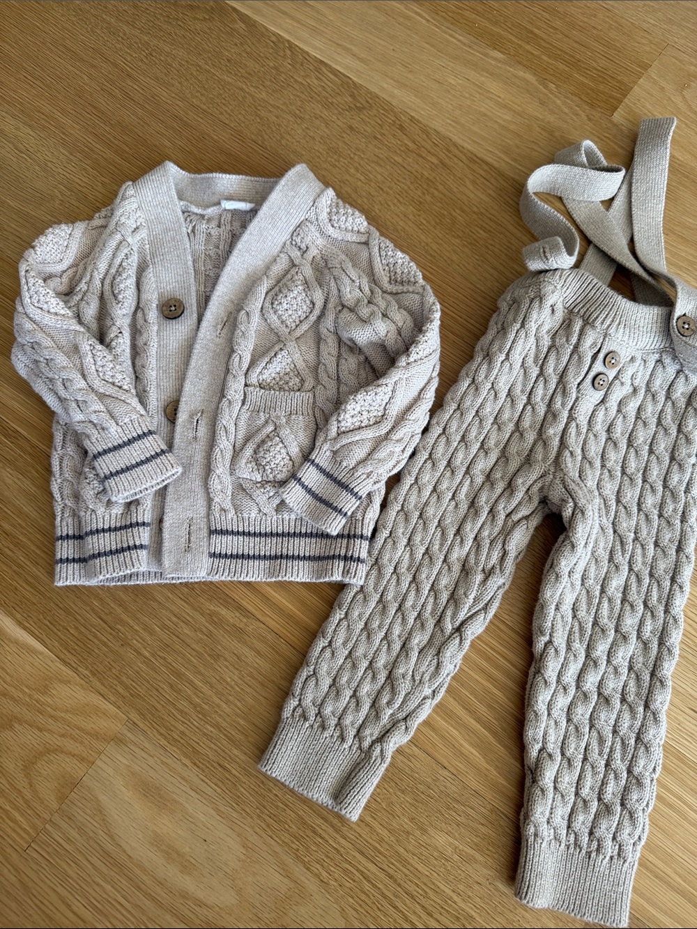 Jamie Kay Chunky Knit Baby Cardigan & Cable Suspender Pants